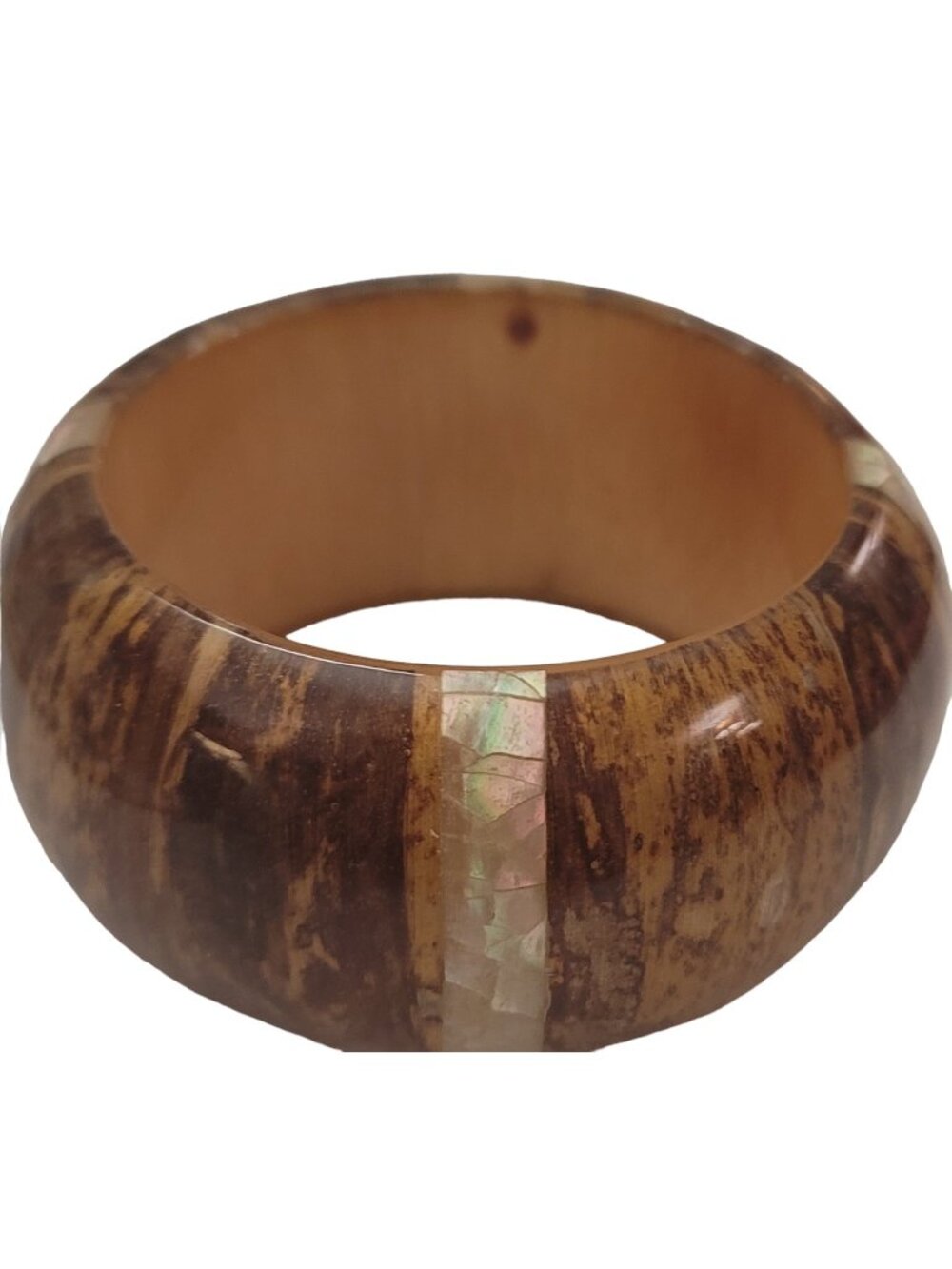 Wood And Shell Resin Wide Bangle Bracelet K911
